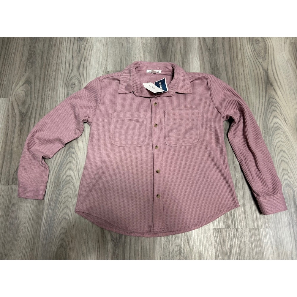 beachlunchlounge Womens Waffle Knit Button Down Shirt Polyester XS Dusty Rose